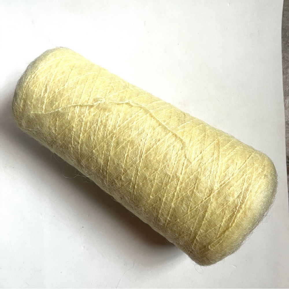 Large Mohair wool on Cone- Fuzzy Soft Pale Yellow Fiber Yarn- NEW a
